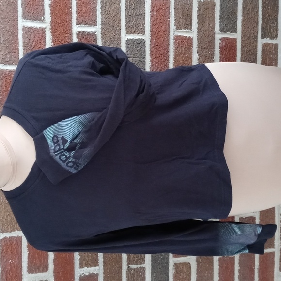 Adidas large crop top black with green logo on long sleeves - Picture 1 of 8